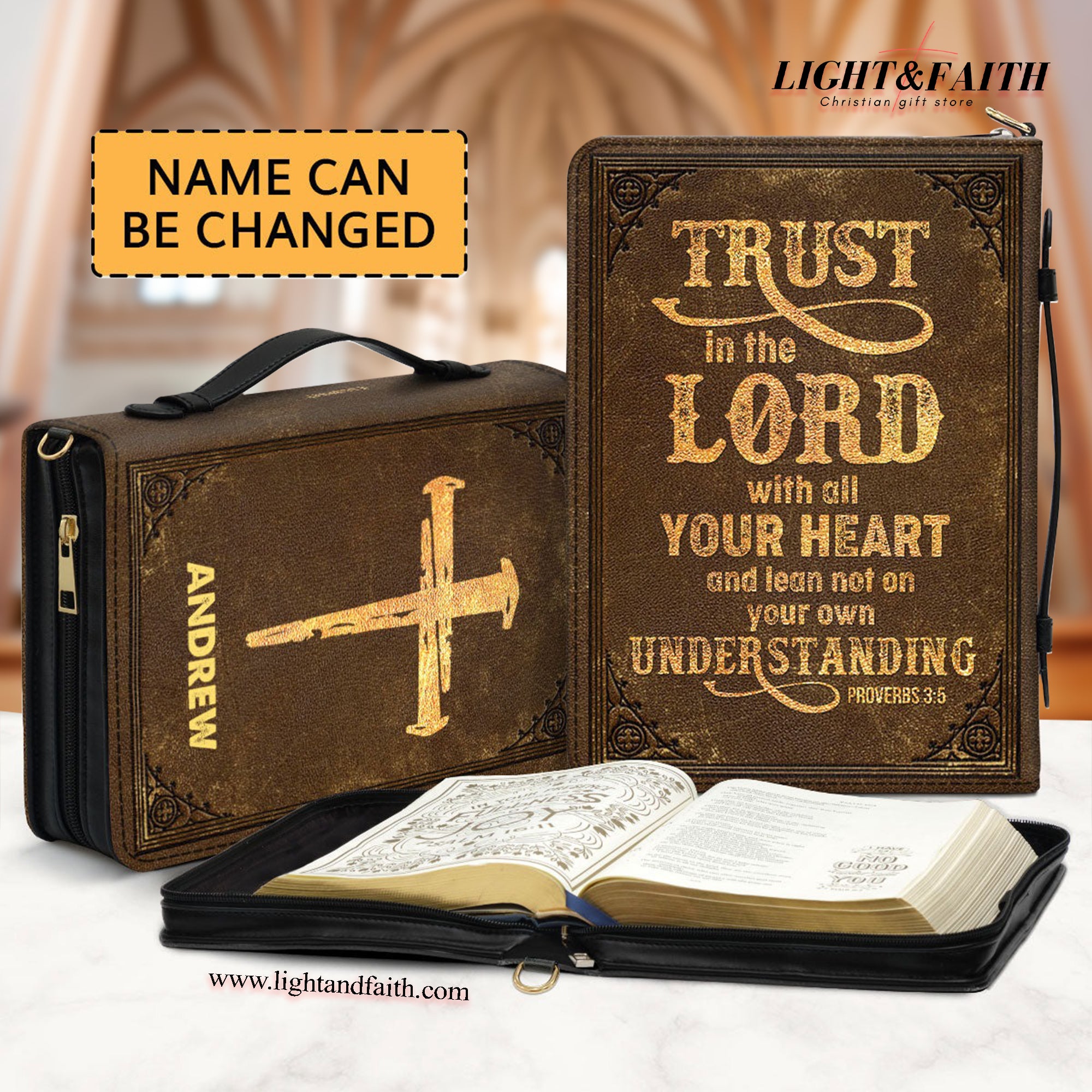 Trust In The Lord Bible Carrying Case, Leather Bible Cover, Religious Gift, Christian Gift, Bible Covers Jesus Gifts. BCLAF03